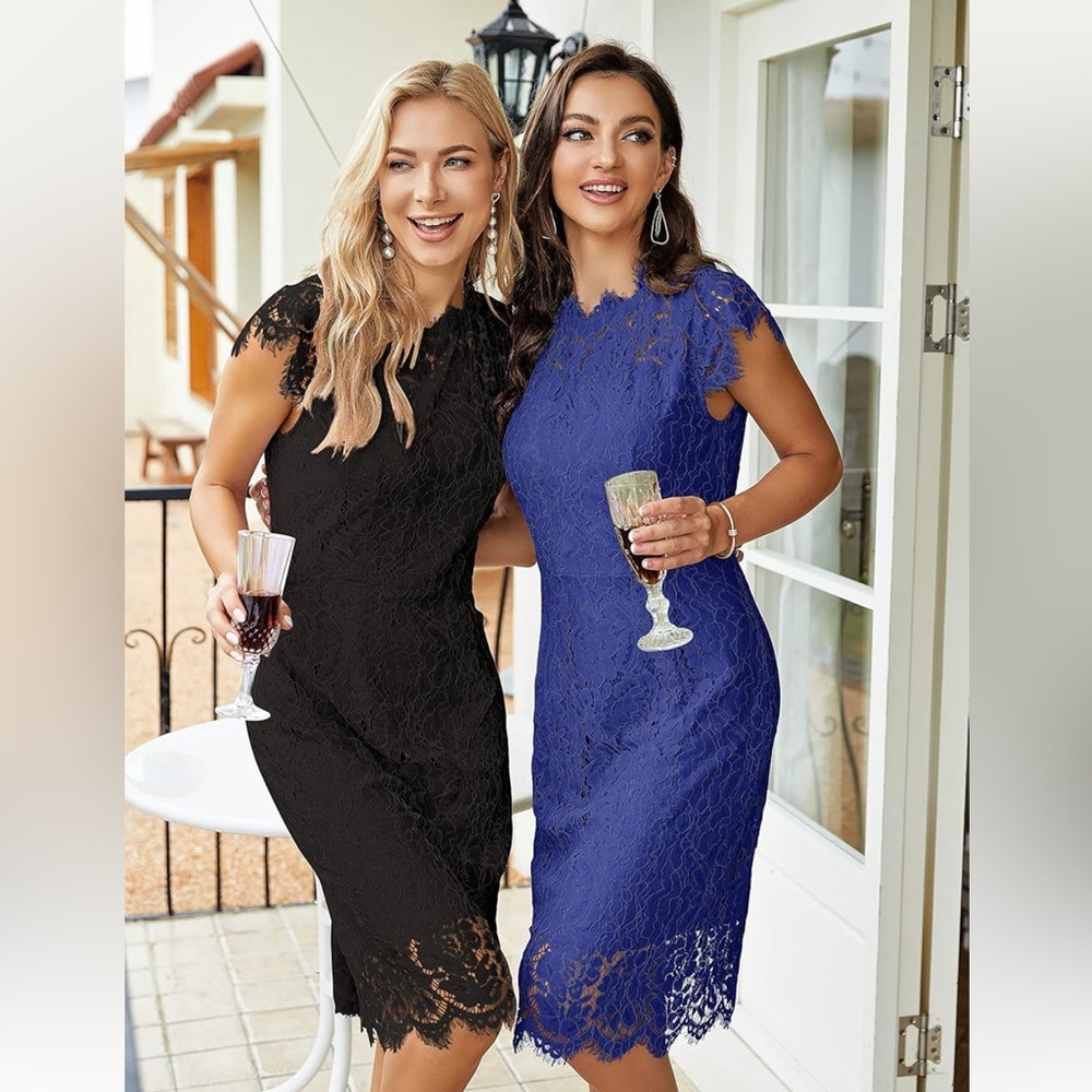 Women's Sleeveless Lace Floral Elegant Cocktail Dress Knee Length for Party Sz M